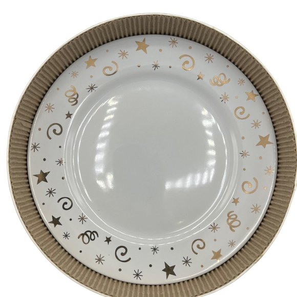 Pampered Chef Simple Additions Set of 4 White Gold Stars Swirls Plates Dessert - Picture 12 of 13